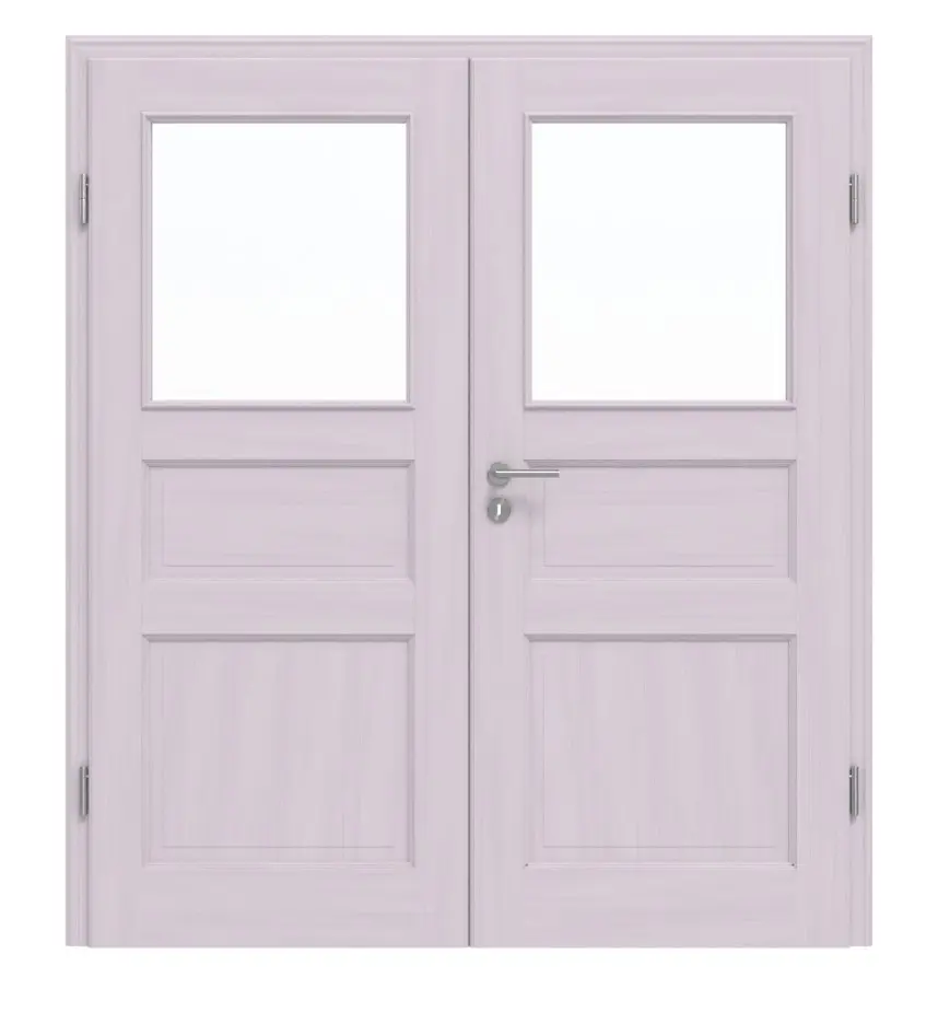 Widok frontowy modelu TE-38 Świerk bezsęczny białe, pigmentowane lakierowane drewno lite drzwi dwuskrzydłowe - Twojedrzwi24