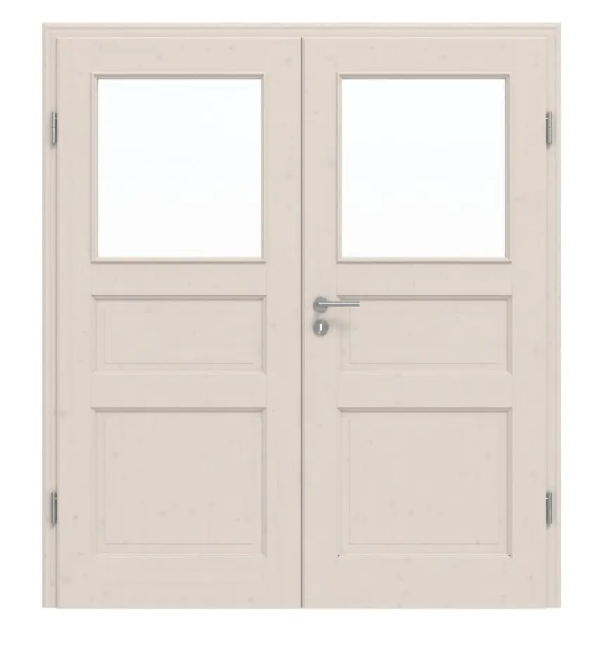 Widok frontowy TE-38 Świerk sękate białe, pigmentowane lakierowane drewno lite drzwi dwuskrzydłowe - Twojedrzwi24