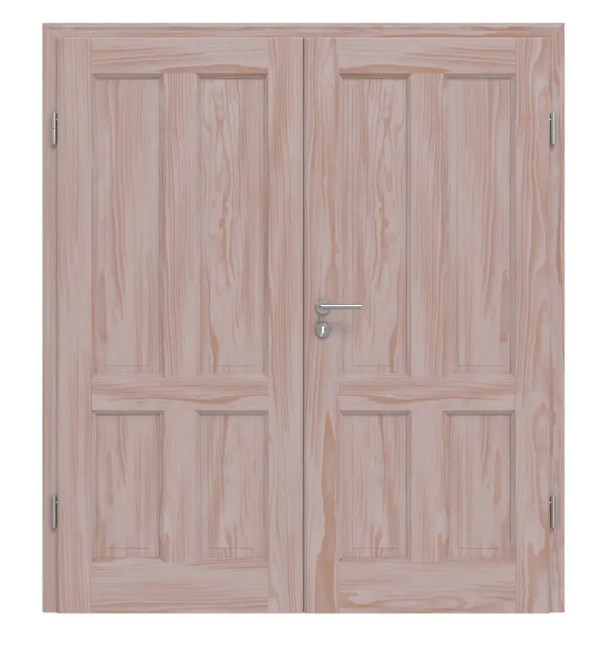 Widok frontowy modelu TE-4 Świerk bezsęczny surowe drewno lite drzwi dwuskrzydłowe - Twojedrzwi24