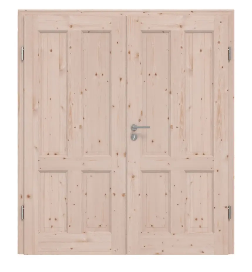 Widok frontowy TE-4 Świerk sękate surowe drewno lite drzwi dwuskrzydłowe - Twojedrzwi24