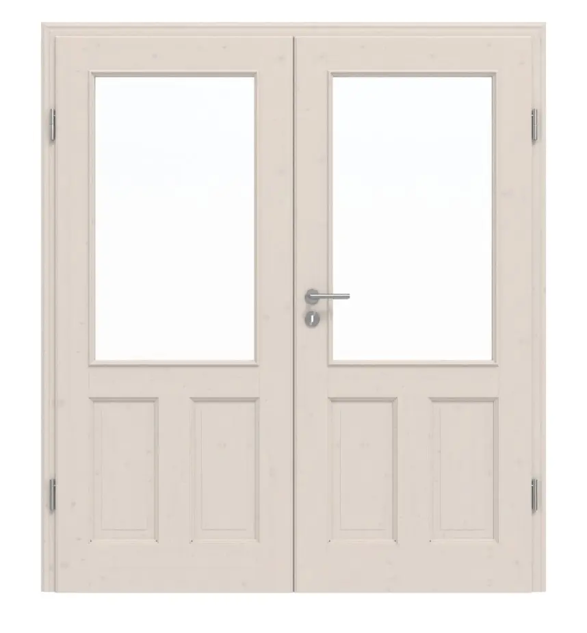 Widok frontowy TE-40, Świerk sękaty, lakierowane na biało (pigmentowane), drewno lite, drzwi dwuskrzydłowe - Twojedrzwi24