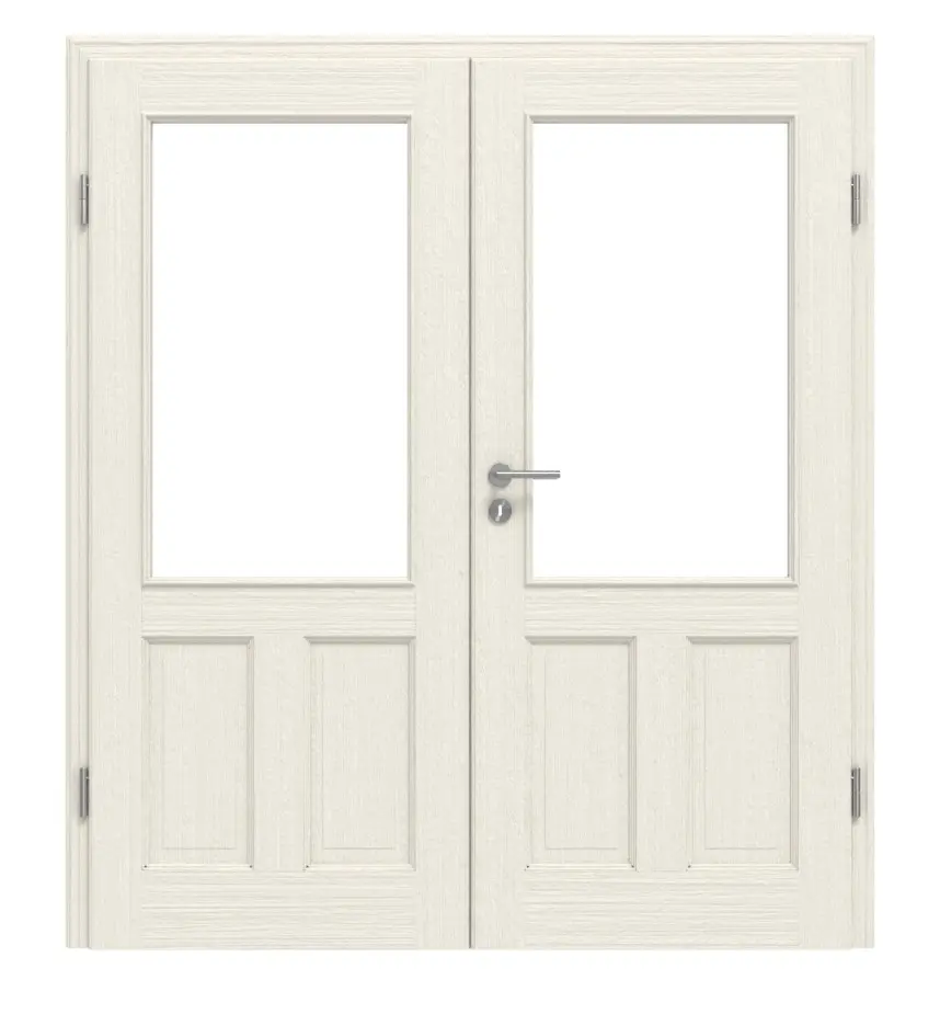 Drzwi 2-skrzydłowe TE-40 Świerk skandynawski bezsęczny szczotkowane, białe, lakierowane drewno lite z ościeżnicą