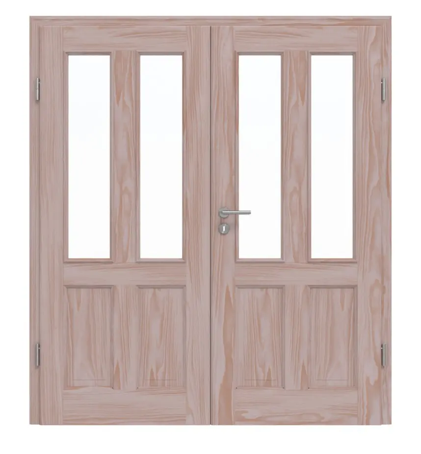 Widok frontowy TE-41 Świerk bezsęczny surowe drewno lite drzwi dwuskrzydłowe - Twojedrzwi24