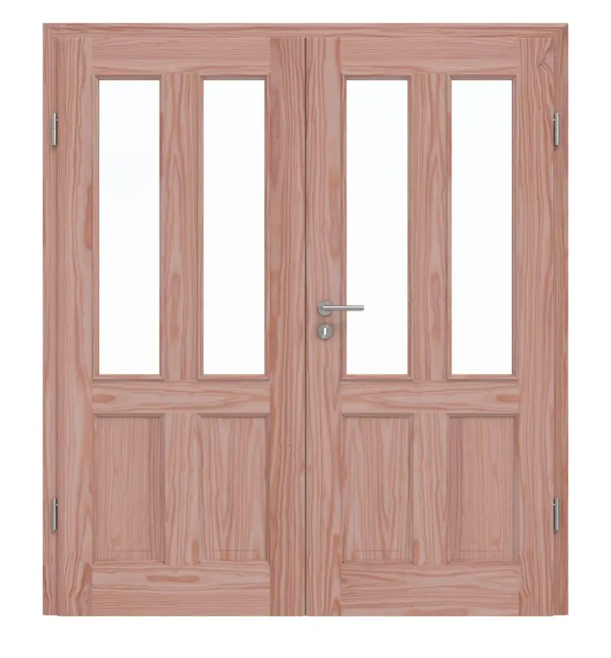 Drzwi dwuskrzydłowe TE-41 modrzew drewno lite z ościeżnicą
