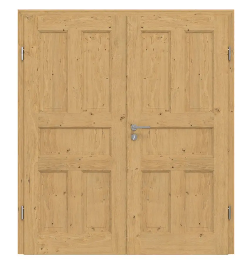 Drzwi dwuskrzydłowe TE-5 dąb sękaty drewno lite z ościeżnicą