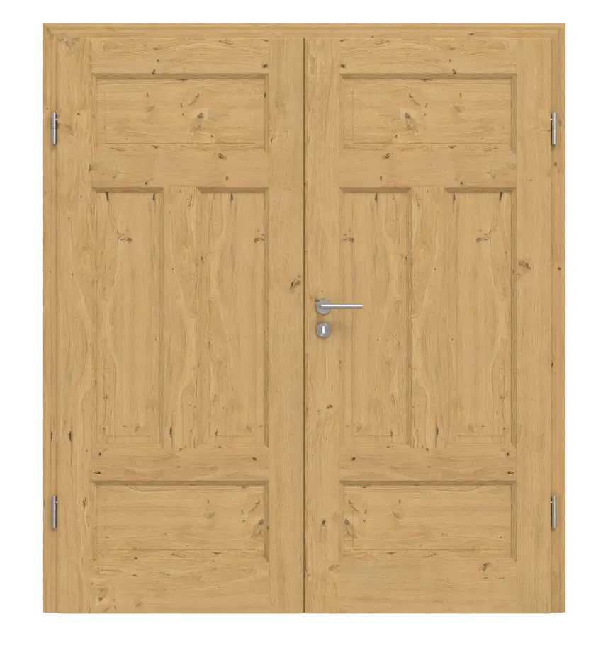 Drzwi 2-skrzydłowe TE-6 dąb sękaty drewno lite z ościeżnicą