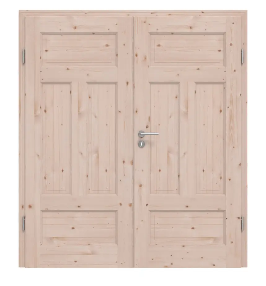 Widok frontowy TE-6, świerk sękaty, surowe drewno lite, drzwi dwuskrzydłowe - Twojedrzwi24