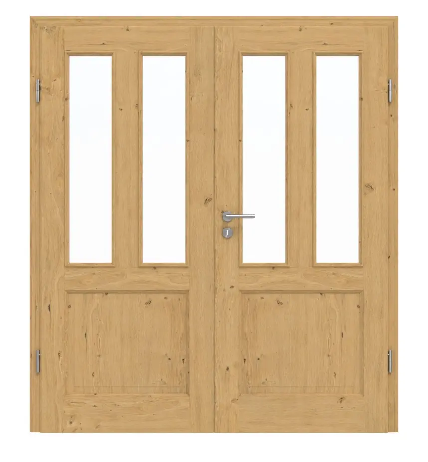Drzwi dwuskrzydłowe TE-64 dąb sękaty drewno lite z ościeżnicą