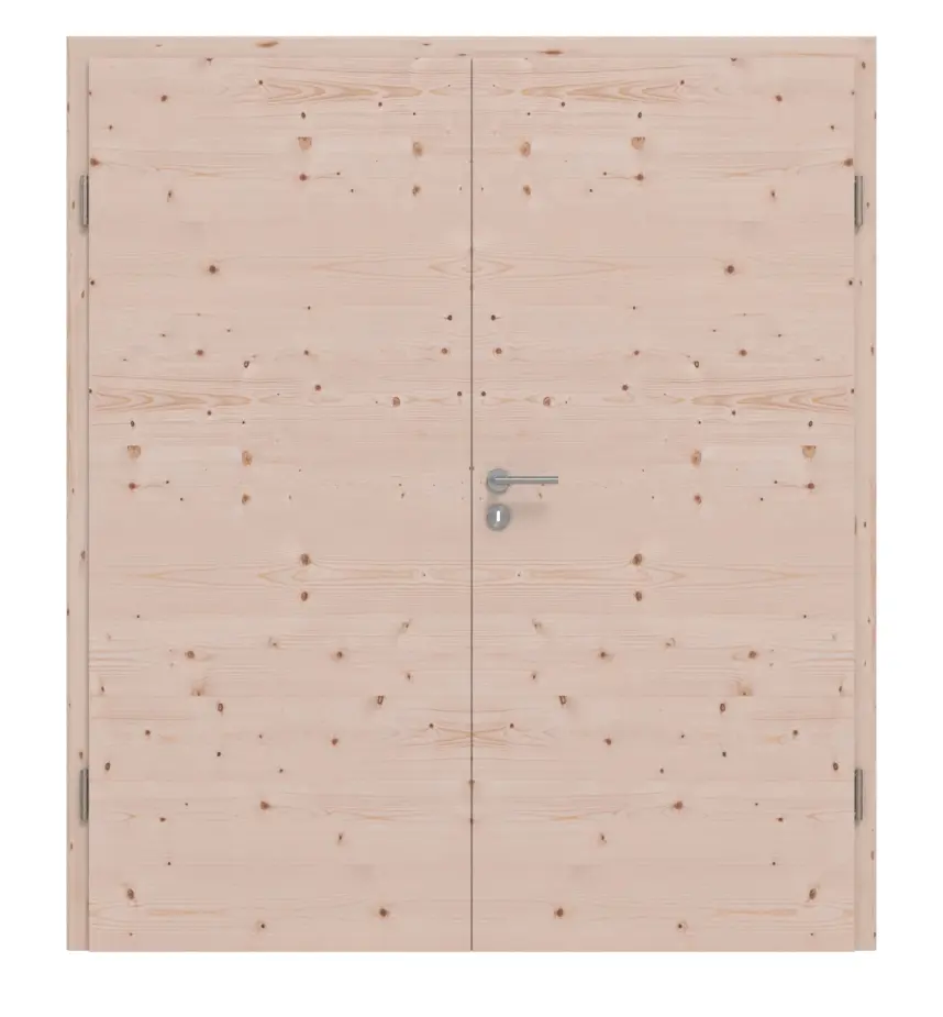 Drzwi dwuskrzydłowe TG-1 wzdłuż, świerk skandynawski sękaty, drewno lite z ościeżnicą