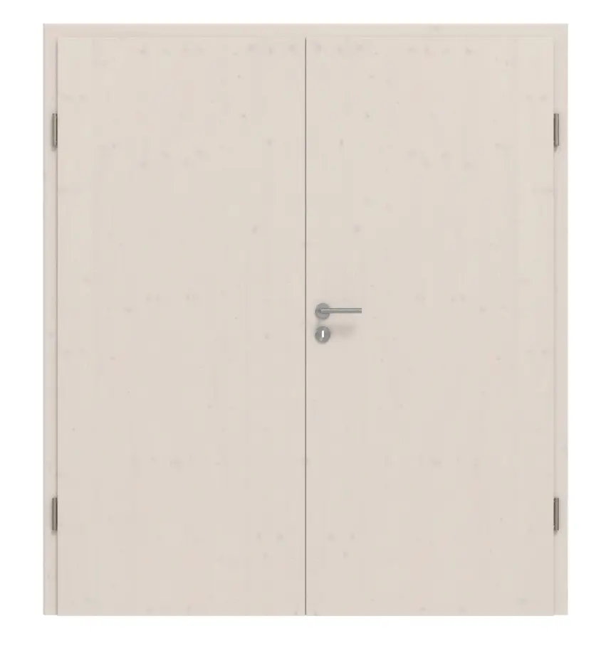 Drzwi dwuskrzydłowe TG-1 Nordische, świerk sękaty, biały, drewno lite, z ościeżnicą