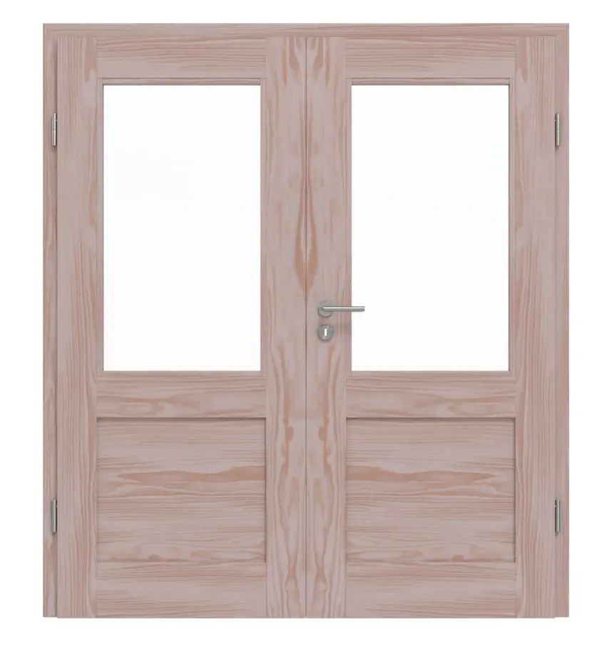 Drzwi dwuskrzydłowe TM-16 Świerk skandynawski bezsęczny drewno lite z ościeżnicą