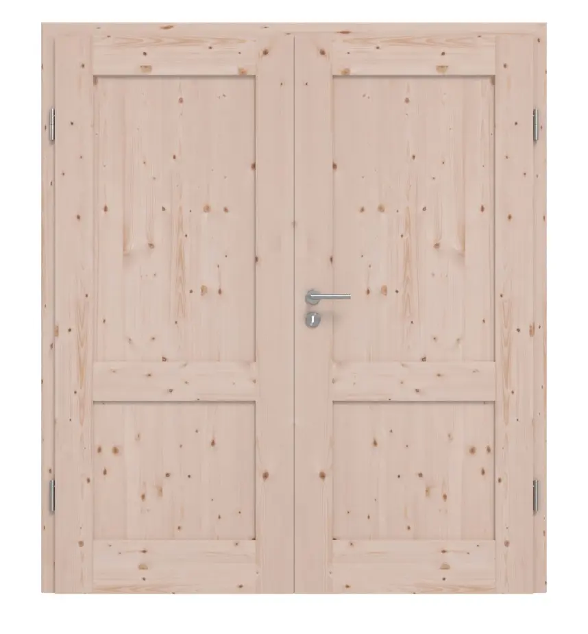 Drzwi 2-skrzydłowe TM-2, świerk skandynawski sękaty, drewno lite z ościeżnicą
