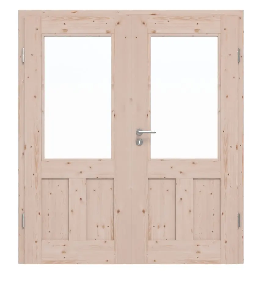 Drzwi dwuskrzydłowe TM-21 Świerk skandynawski sękaty drewno lite z ościeżnicą