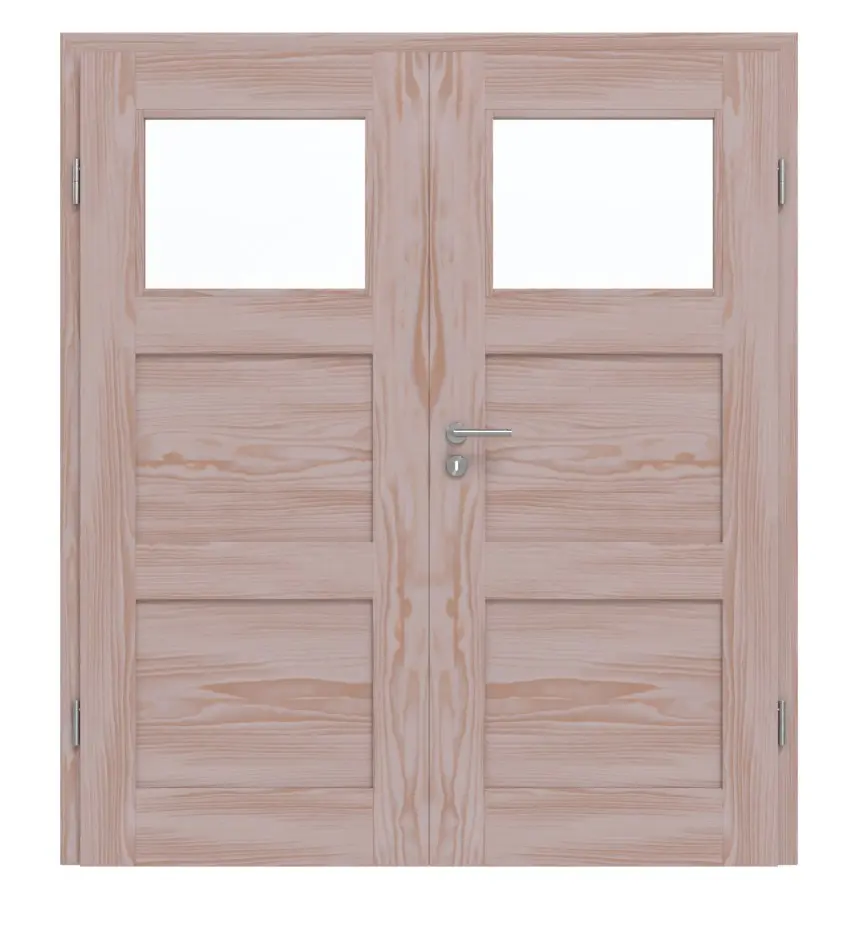 Drzwi dwuskrzydłowe TM-31 świerk skandynawski bezsęczny drewno lite z ościeżnicą