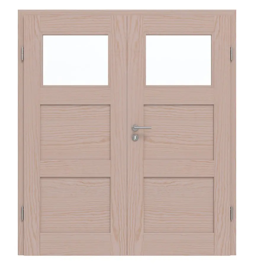 Drzwi dwuskrzydłowe TM-31, sosna nordycka bezsęczna, drewno lite, z ościeżnicą