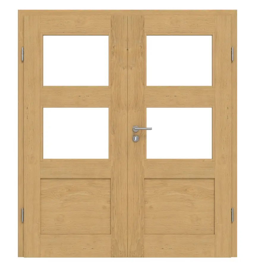 Drzwi dwuskrzydłowe TM-32 dąb bezsęczny drewno lite z ościeżnicą