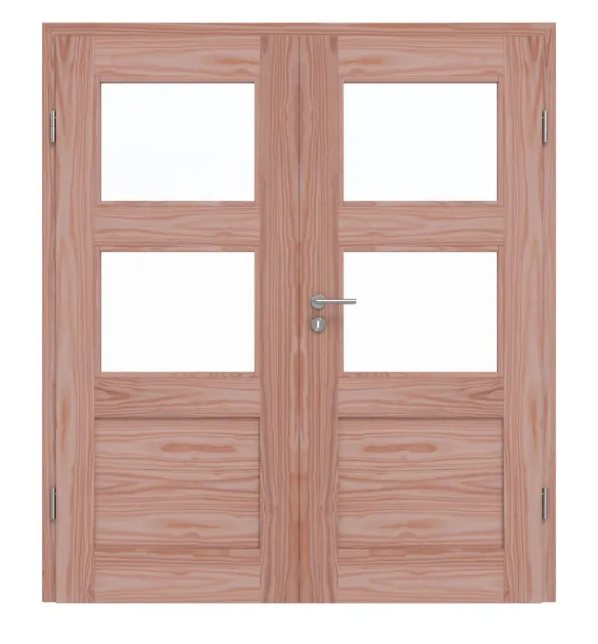 Drzwi dwuskrzydłowe TM-32 modrzew drewno lite z ościeżnicą