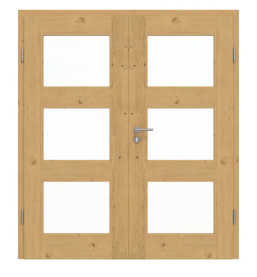 Drzwi dwuskrzydłowe TM-33 dąb sękaty drewno lite z ościeżnicą