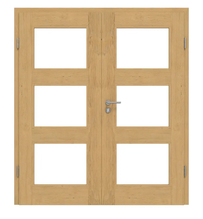Drzwi dwuskrzydłowe TM-33 dąb bezsęczny drewno lite z ościeżnicą
