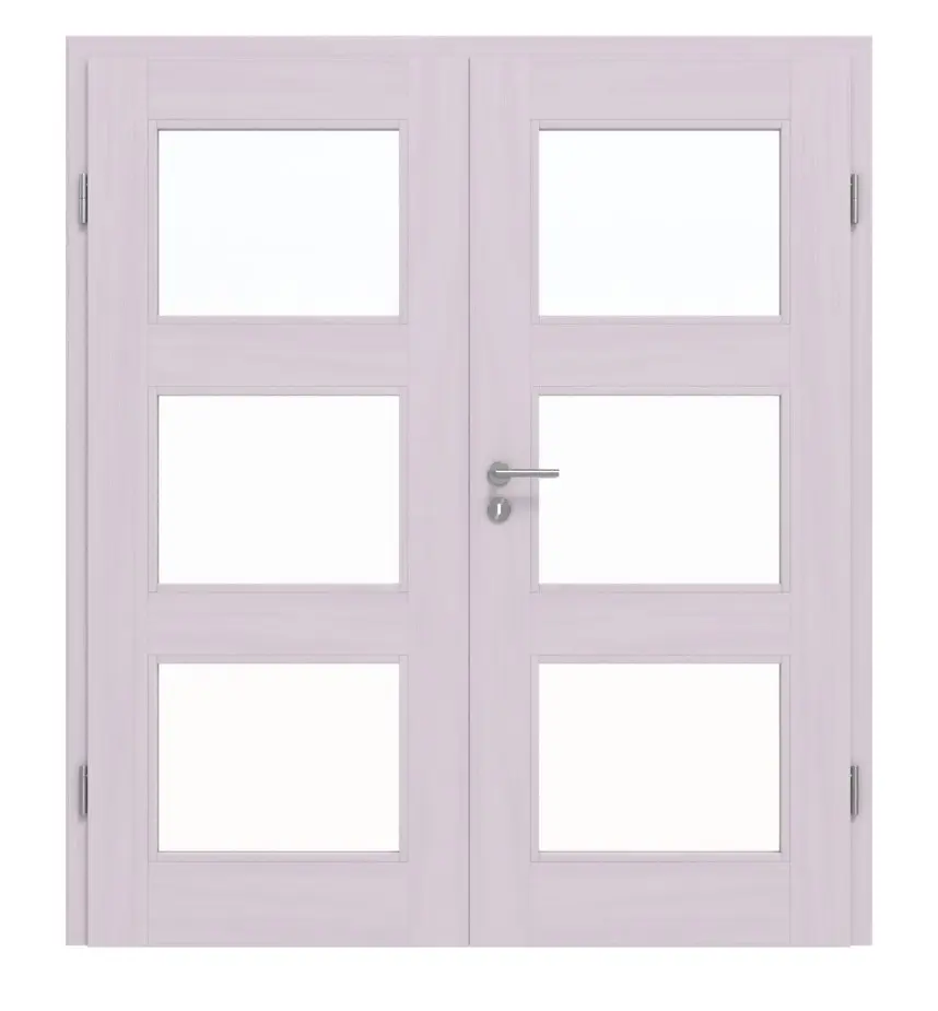 Drzwi dwuskrzydłowe TM-33 Świerk skandynawski bezsęczny białe, pigmentowane drewno lite z ościeżnicą