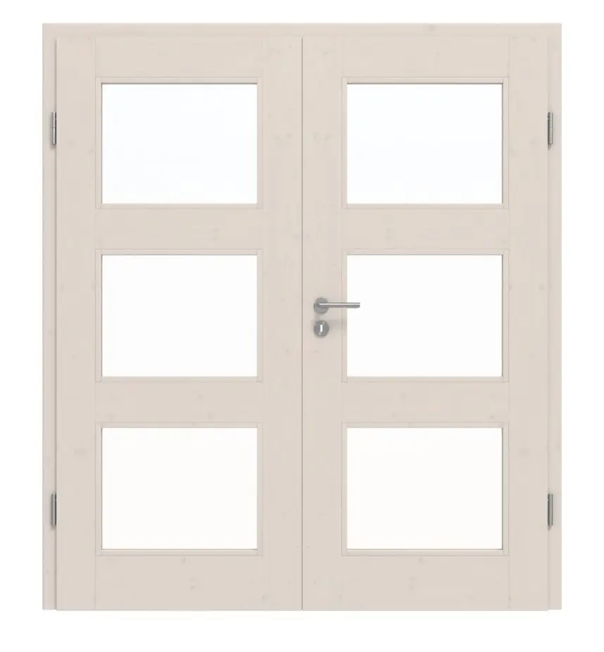 Drzwi 2-skrzydłowe TM-33 świerk skandynawski sękaty biały drewno lite z ościeżnicą