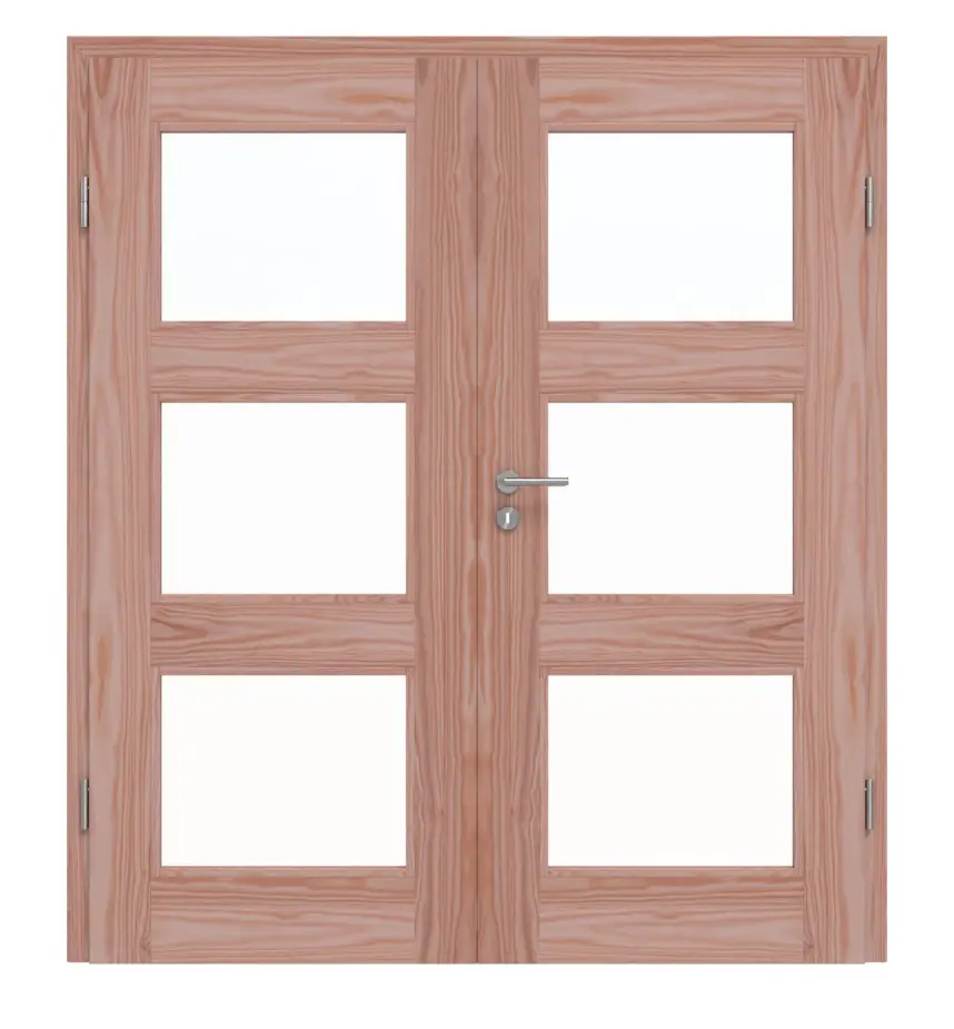 Drzwi dwuskrzydłowe TM-33 modrzew drewno lite z ościeżnicą