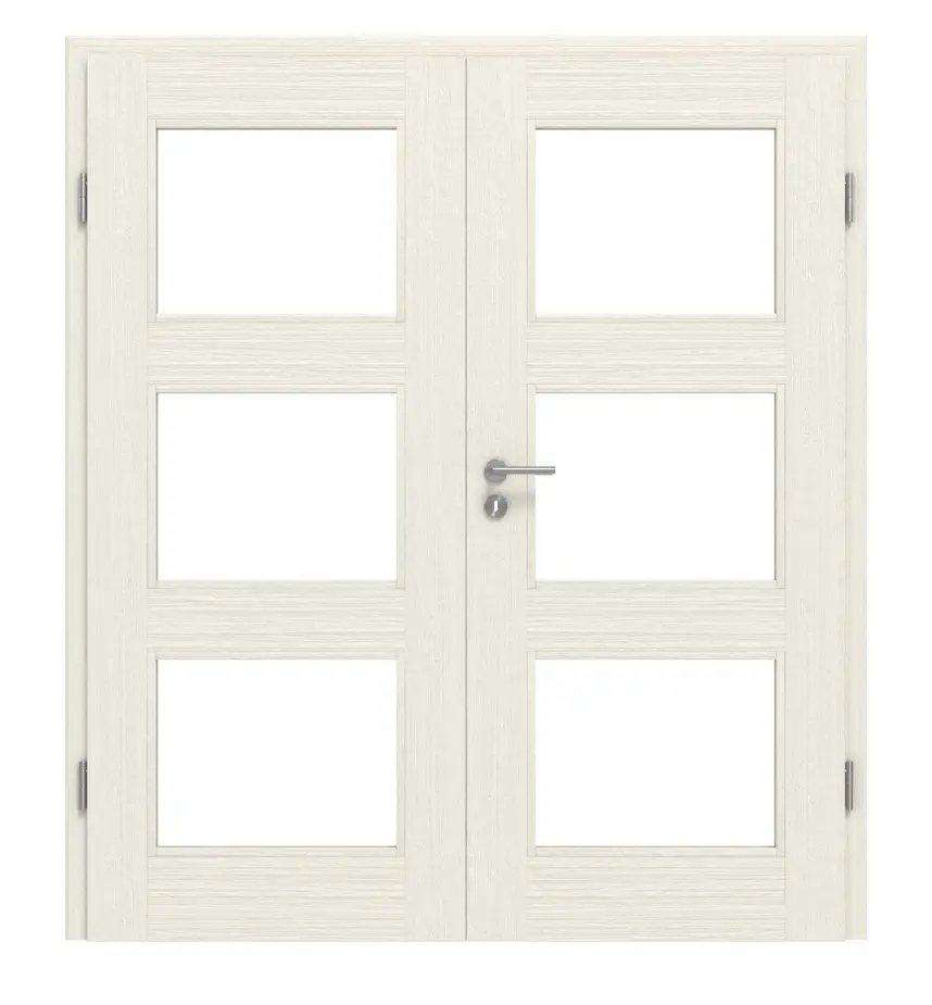 Drzwi dwuskrzydłowe TM-33 skandynawski Świerk bezsęczny szczotkowane, białe, lakierowane drewno lite z ościeżnicą