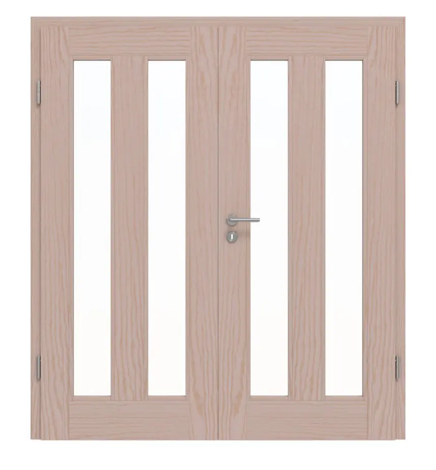 Widok frontowy drzwi dwuskrzydłowe TM-39 sosna bezsęczna drewno lite z ościeżnicą