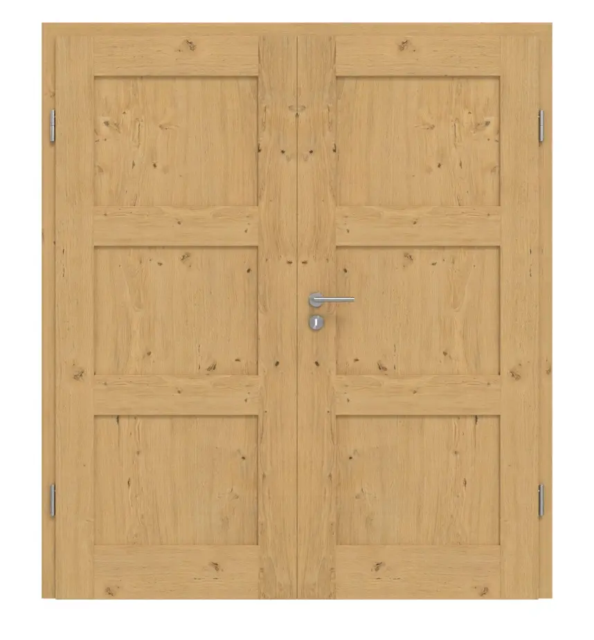 Drzwi dwuskrzydłowe TM-6 dąb sękaty drewno lite z ościeżnicą