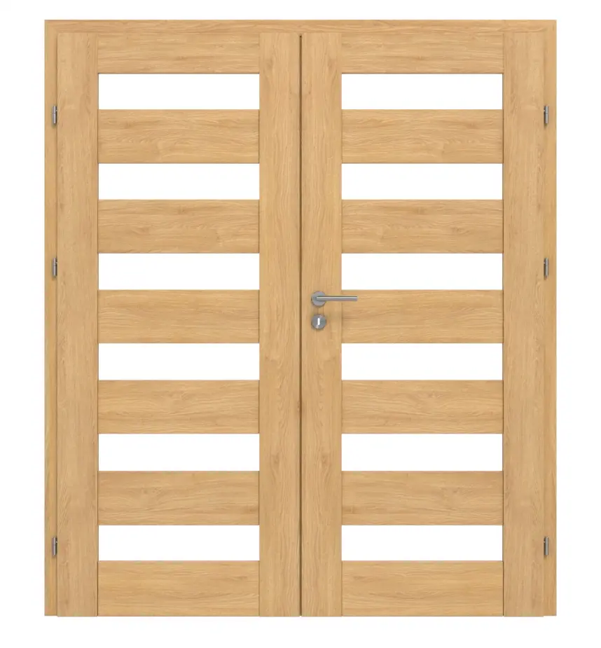 Widok frontowy firmy CLASSEN drzwi dwuskrzydłowe Tosca M4 dąb olejowany 3D Look z przeszkleniem w tym ościeżnica