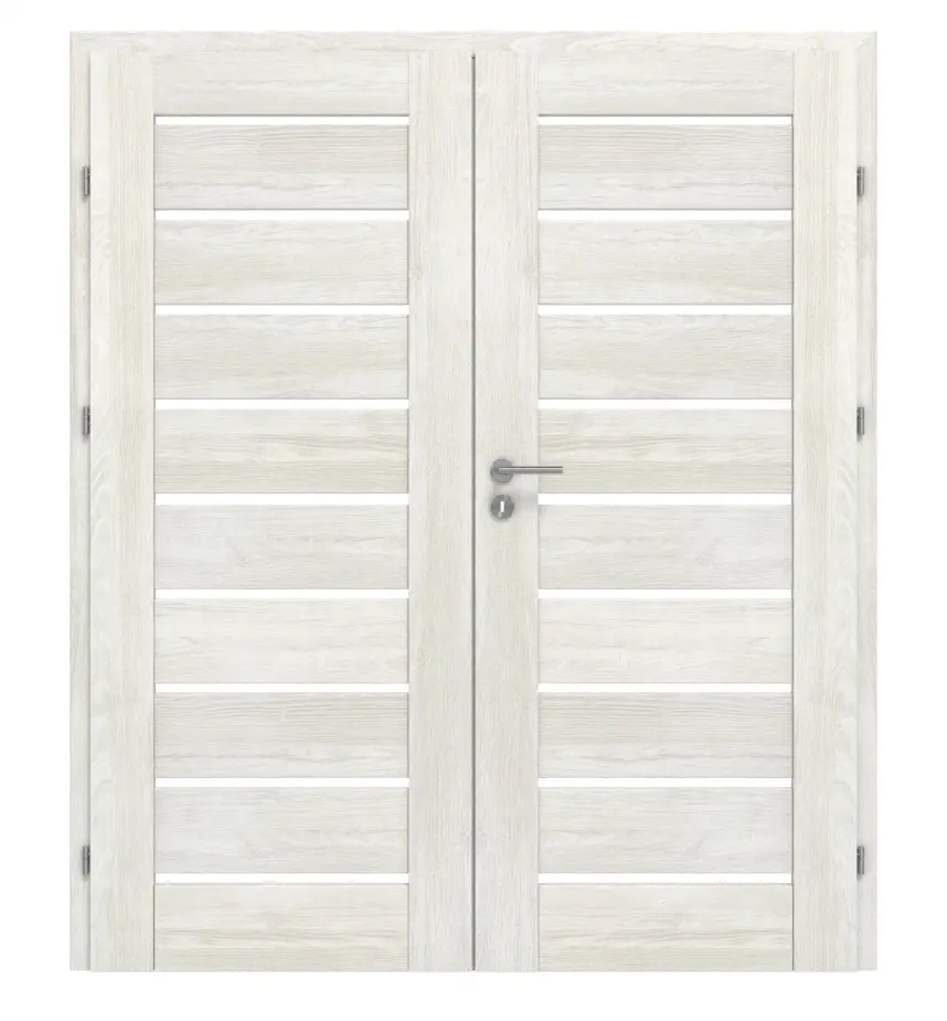 Widok frontowy marki CLASSEN, drzwi 2-skrzydłowe Tosca M5, jesion norweski CPL z przeszkleniem i ościeżnicą