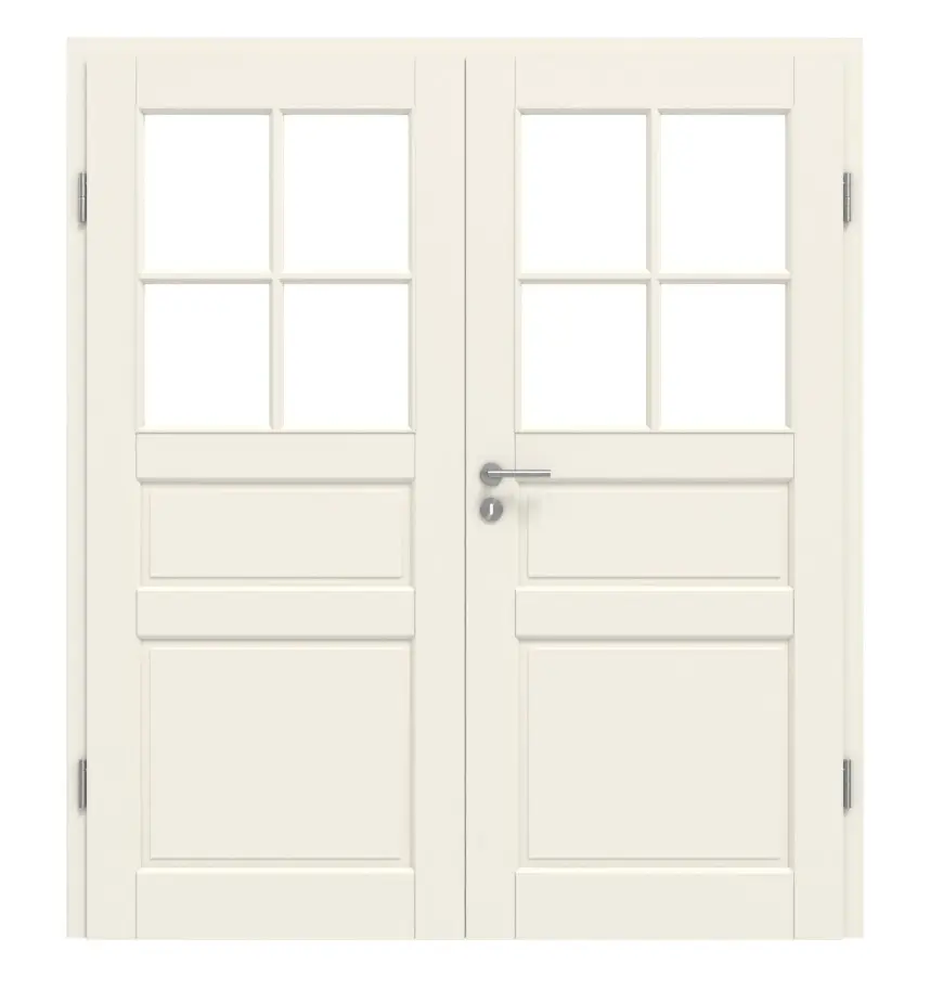 KILSGAARD Drzwi podwójne typu 18-03 białe lakierowane RAL 9010 z przeszkleniem SP-4 z ościeżnicą