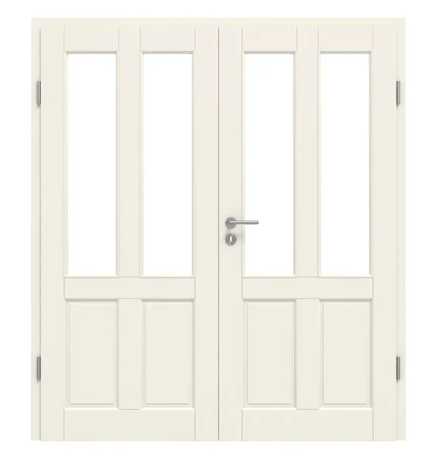 KILSGAARD drzwi dwuskrzydłowe typ 18-04 białe lakierowane RAL 9010 z przeszkleniem LA-2 z ościeżnicą