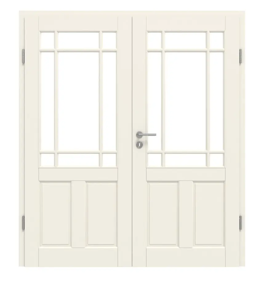 KILSGAARD drzwi dwuskrzydłowe Typ 18-04 Białe lakierowane RAL 9010 z ramą szprosową SF-9 i ościeżnicą