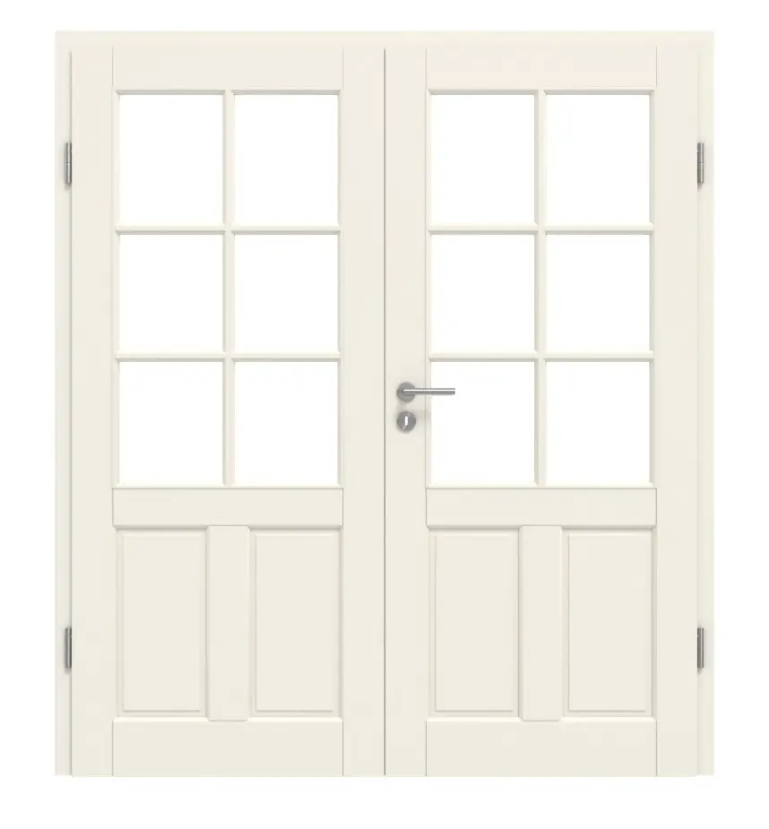 KILSGAARD drzwi podwójne Typ 18-04 Białe lakierowane RAL 9010 z przeszkleniem SP-6 z ościeżnicą