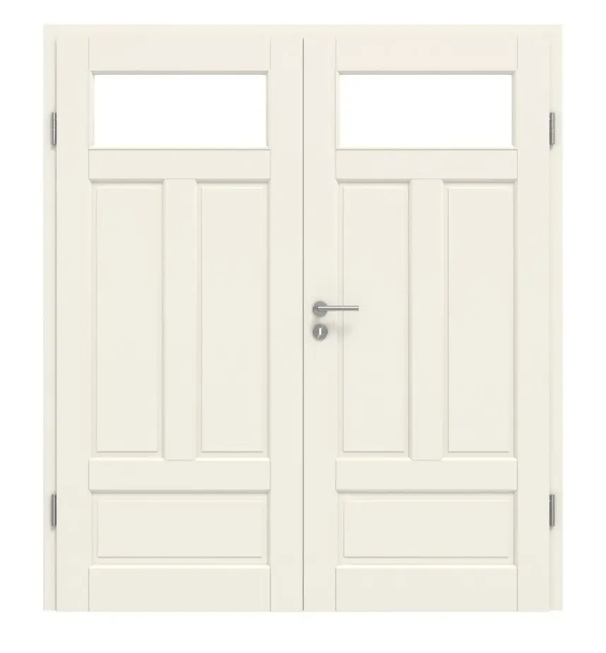 KILSGAARD drzwi dwuskrzydłowe Typ 18-N biały lakier RAL 9010 z wycięciem na szybę LA 1 z ościeżnicą