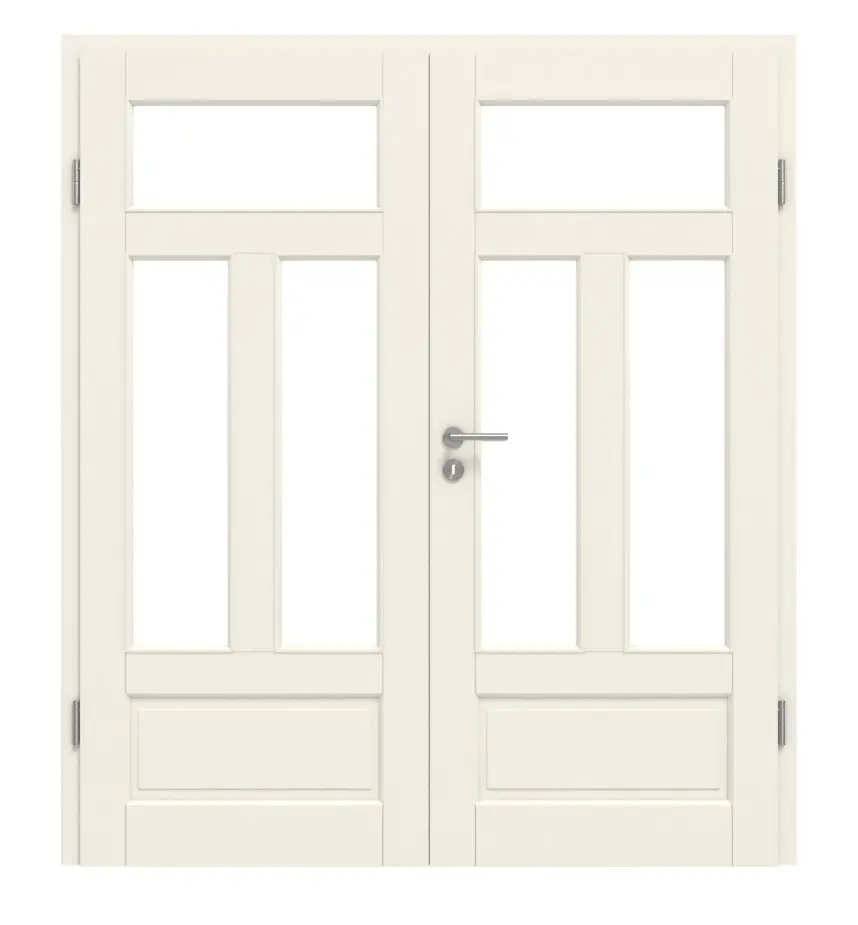 KILSGAARD drzwi dwuskrzydłowe Typ 18-N Białe lakierowane RAL 9010 z przeszkleniem LA 3 z ościeżnicą