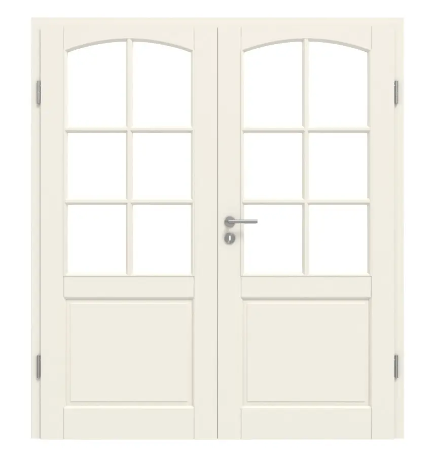 KILSGAARD drzwi dwuskrzydłowe typ 18 białe lakierowane w RAL 9010 z przeszkleniem SP-6-B z ościeżnicą