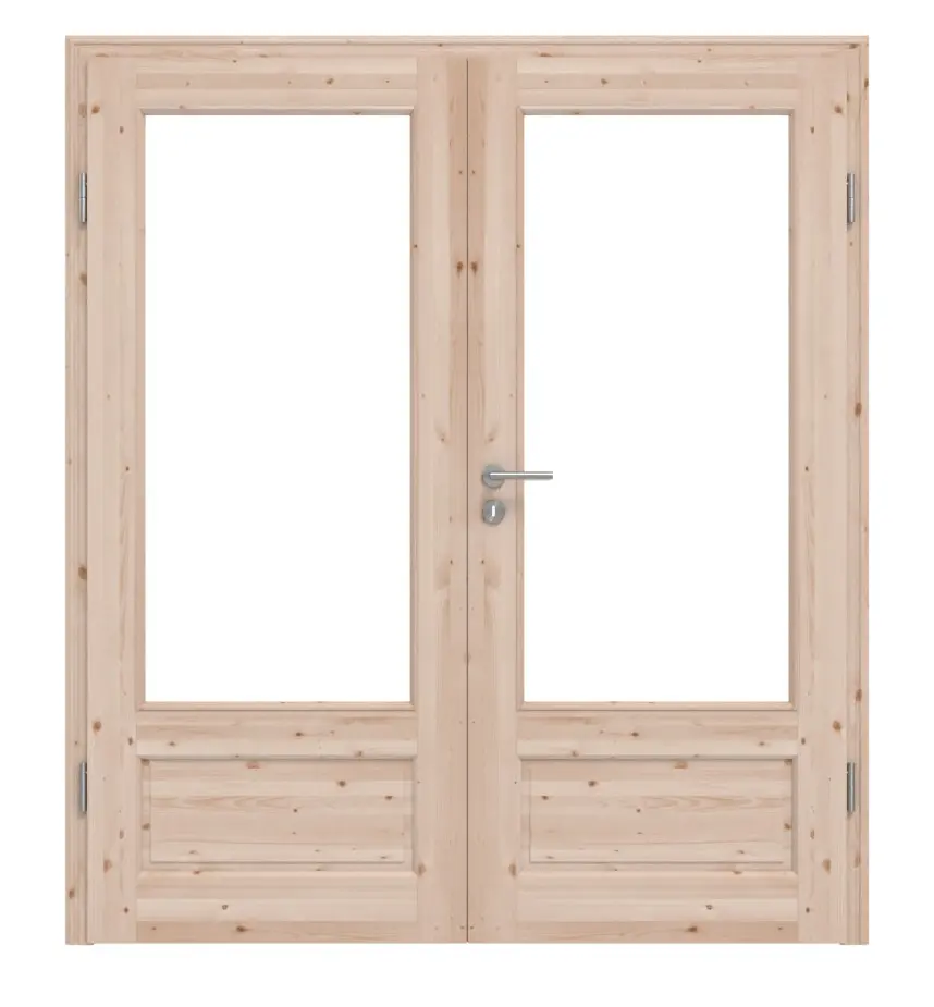 KILSGAARD Drzwi podwójne Typ 02-01 z litego drewna świerkowego z przeszkleniem i ościeżnicą