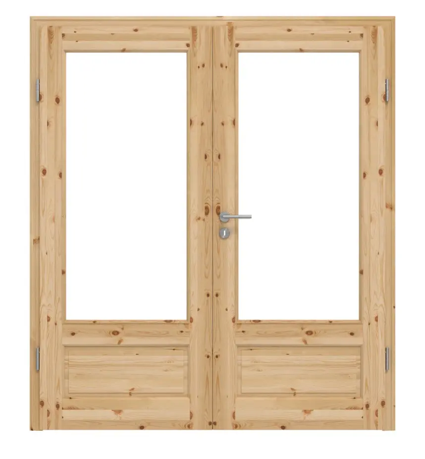 KILSGAARD drzwi dwuskrzydłowe typ 02-01 sosna lite drewno z przeszkleniem i ościeżnicą