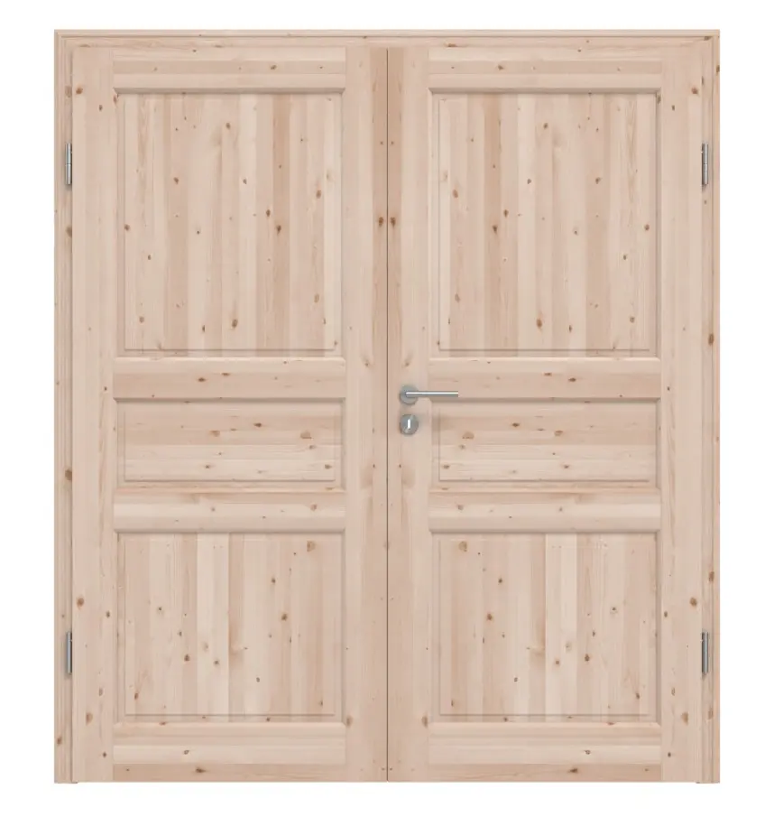 Widok frontowy modelu Typ 02-03 Świerk drewno lite drzwi dwuskrzydłowe z ościeżnicą - Kilsgaard