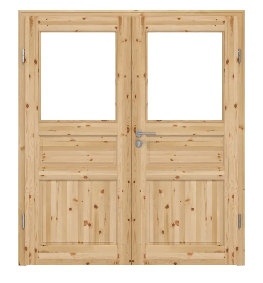 KILSGAARD drzwi dwuskrzydłowe Typ 02-03 sosna drewno lite z przeszkleniem z ościeżnicą