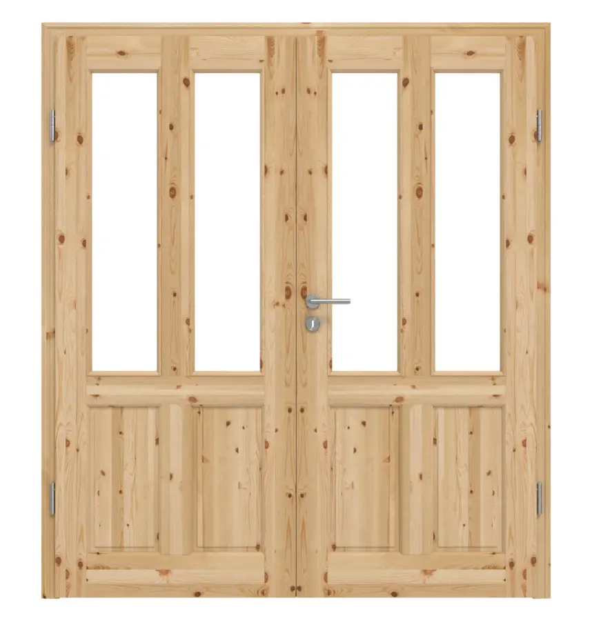 KILSGAARD Drzwi podwójne Typ 02-04 z sosny litej z przeszkleniem LA 2 z ościeżnicą