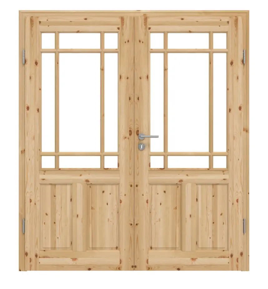 KILSGAARD Drzwi podwójne Typ 02-04 z sosny litej z ramą z przegrodami SF-9 z ościeżnicą