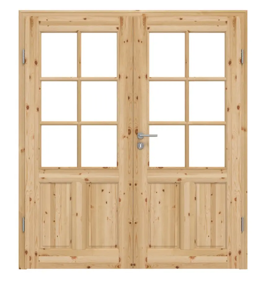 KILSGAARD drzwi dwuskrzydłowe Typ 02-04 sosna drewno lite z ramowym szprosem nakładanym SP-6 z ościeżnicą