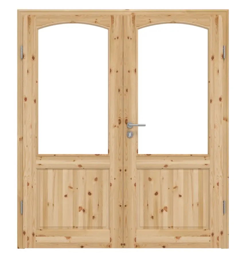 KILSGAARD Drzwi podwójne Typ 02 Sosna Lite drewno z przeszkleniem po stronie zawiasów z ościeżnicą