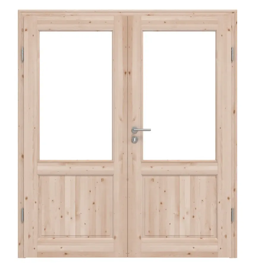 KILSGAARD Drzwi podwójne Typ 02 Świerk Lite drewno z przeszkleniem z ościeżnicą