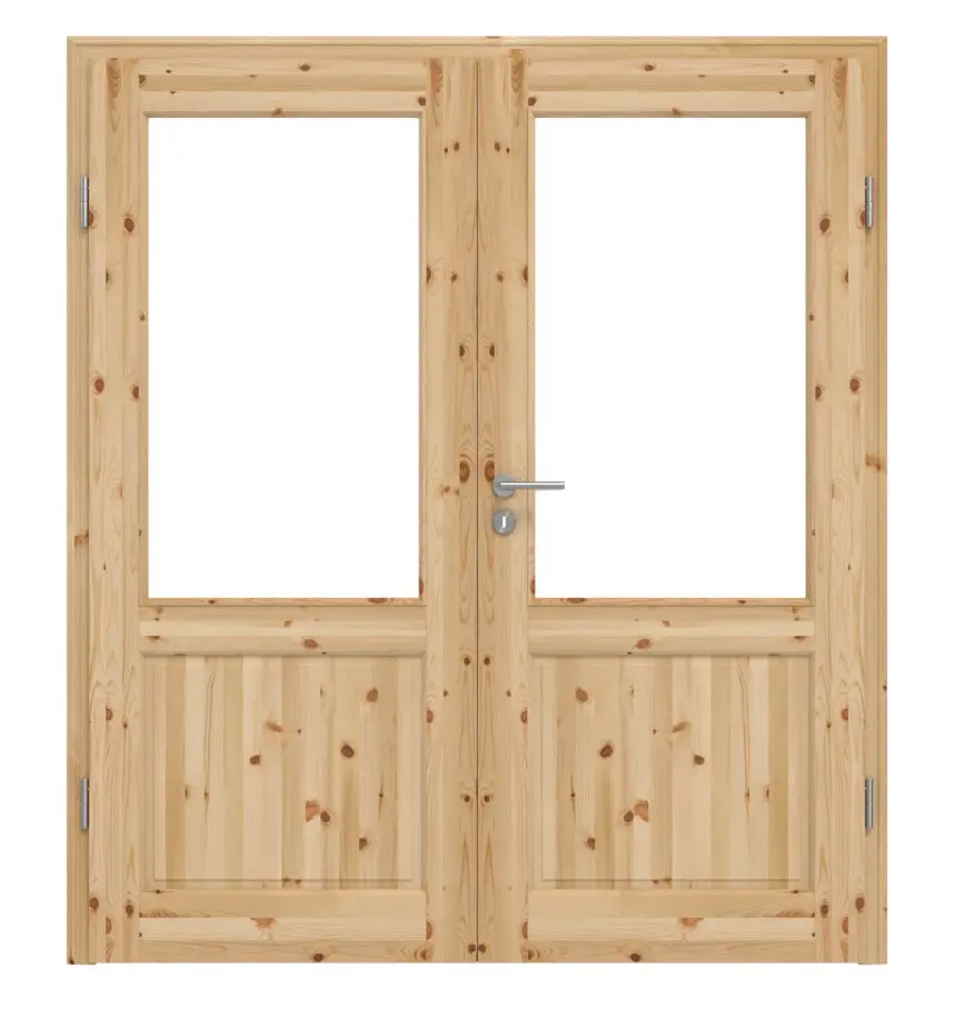 KILSGAARD drzwi 2-skrzydłowe Typ 02 sosna drewno lite z przeszkleniem i ościeżnicą