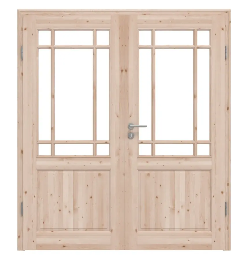 KILSGAARD Drzwi podwójne Typ 02 z litego drewna świerkowego z ramą z przegrodami SF-9 z ościeżnicą