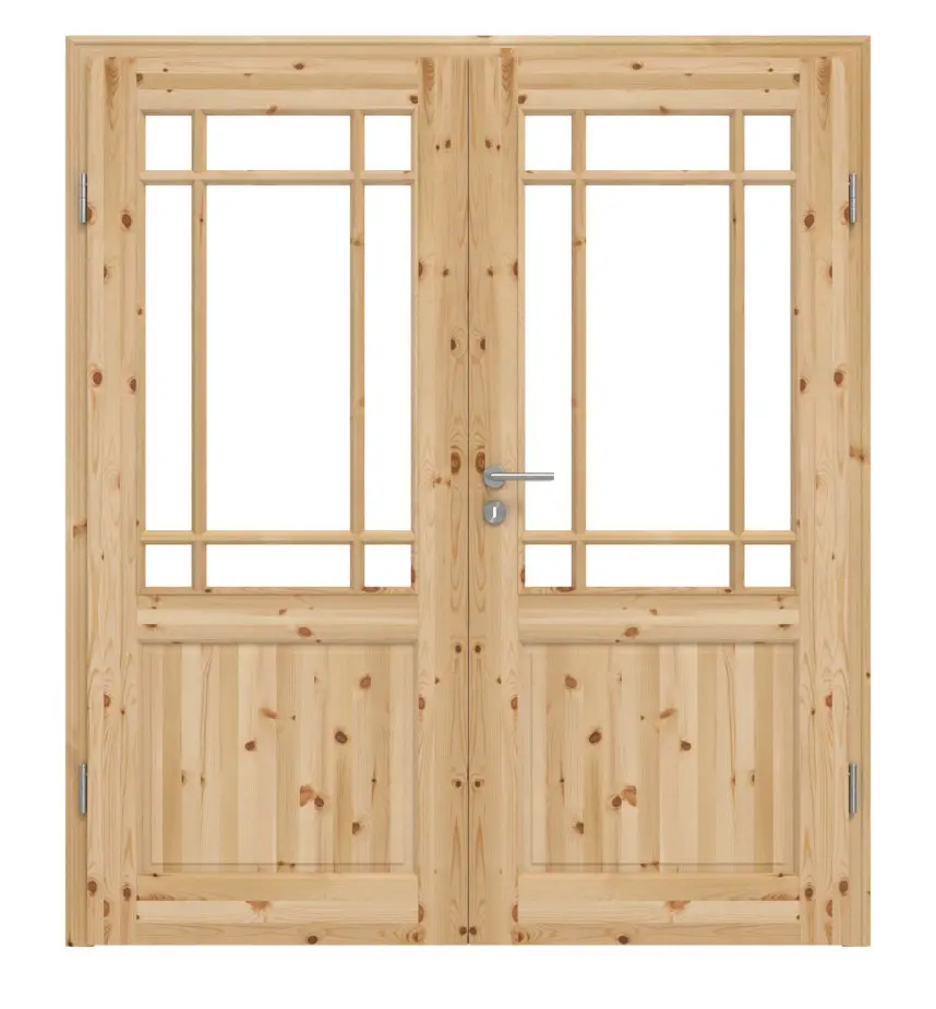 KILSGAARD drzwi dwuskrzydłowe typ 02 sosna lite drewno z ramą szprosową SF-9 z ościeżnicą